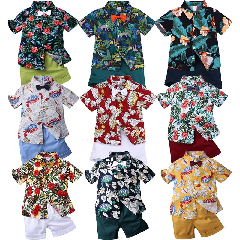 Toddler Boy Floral Bowtie Shirt + Shorts Gentleman Clothing Set