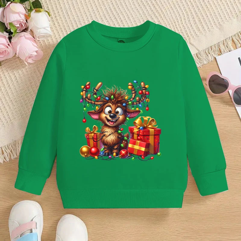 Boys & Girls Elk Deer Print Christmas Sweatshirts childrensterritory
