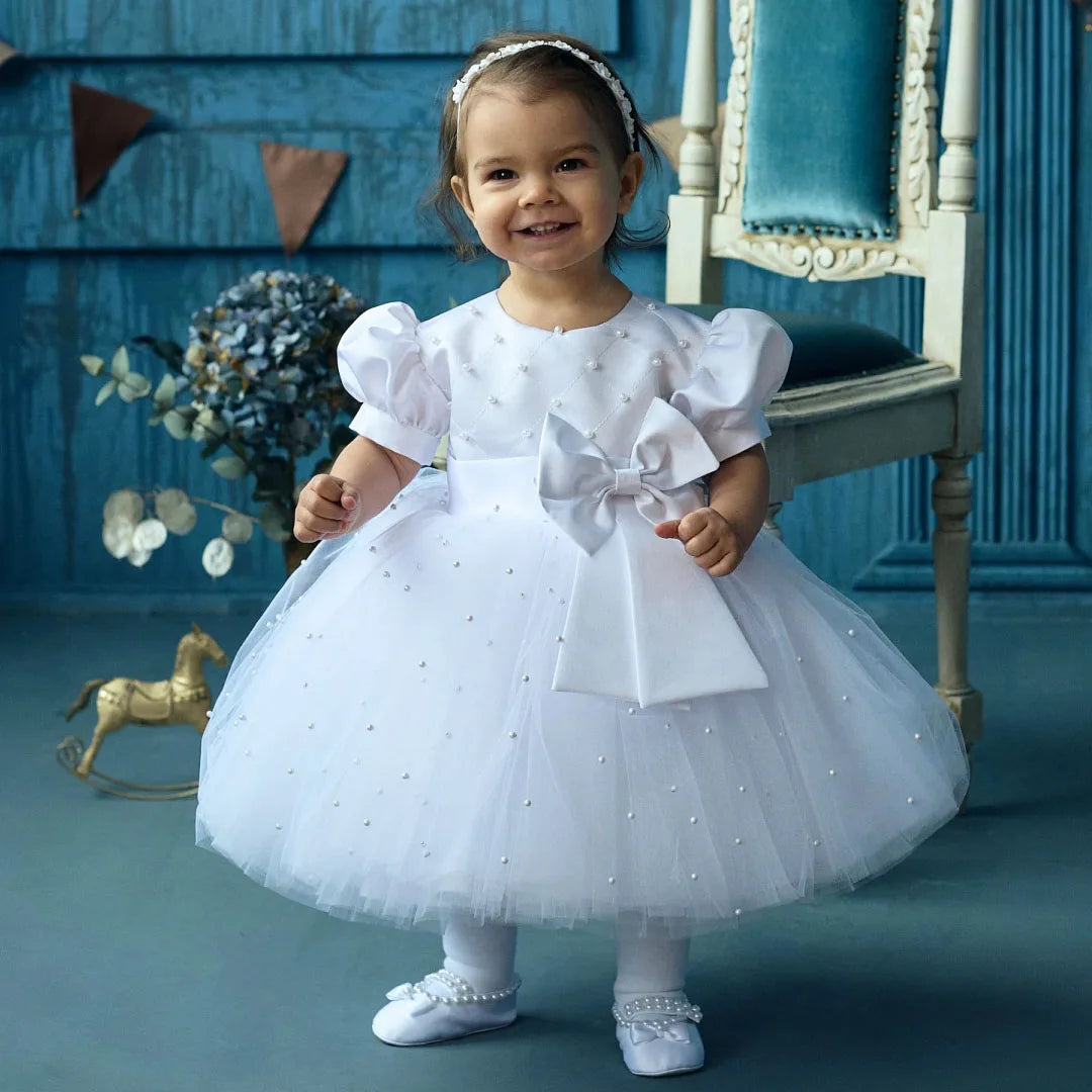 Pearls Decorated Birthday/Baptism Dress for Baby/Kids Girls