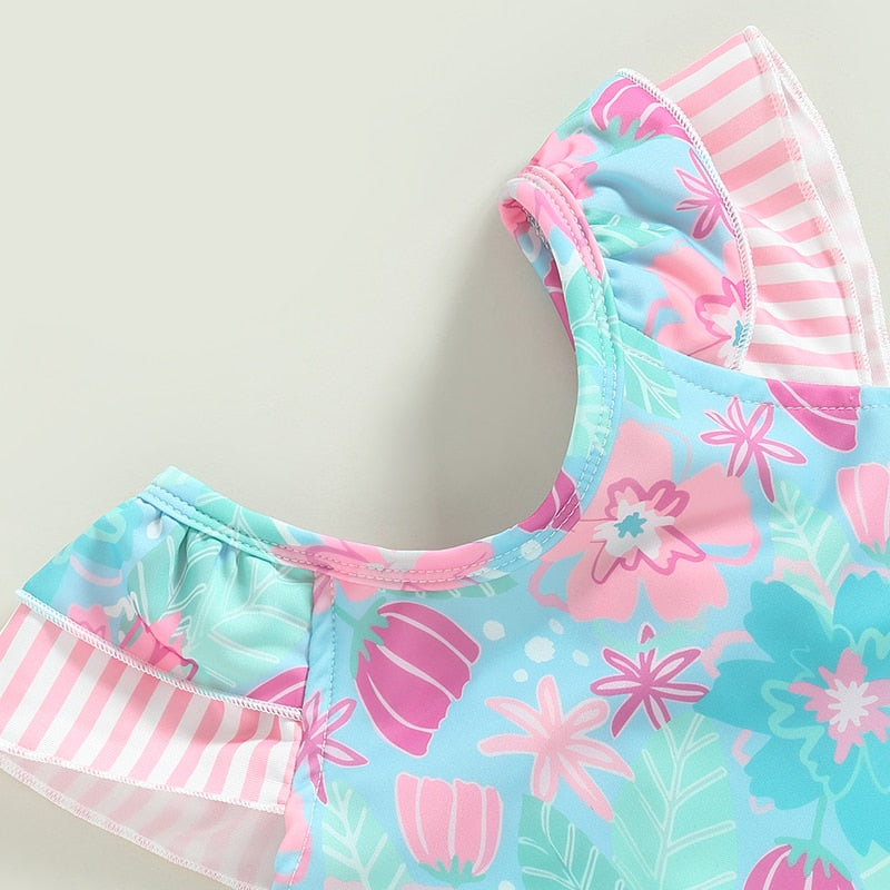Baby Girl Ruffle Trim Floral Print Beachwear/Bodysuit childrensterritory