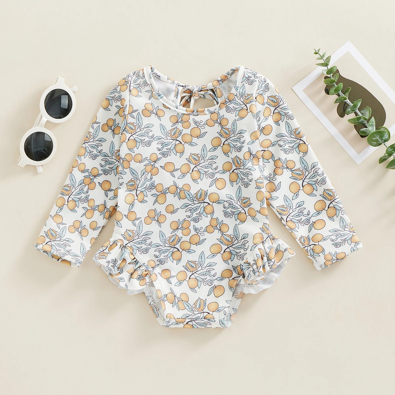 Floral Print Baby Girl Backless Long Sleeve Swimwear childrensterritory