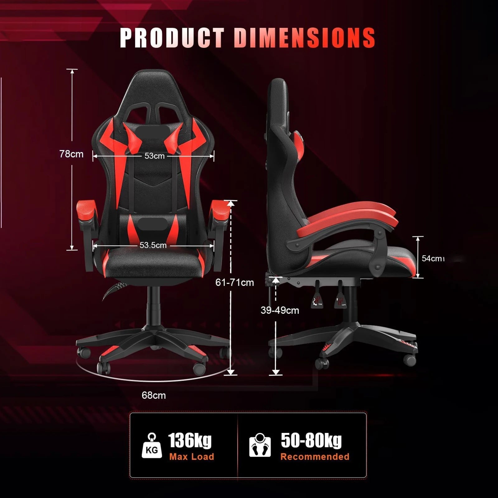 Reclining PU Leather Gaming Chair with LED Lights childrensterritory