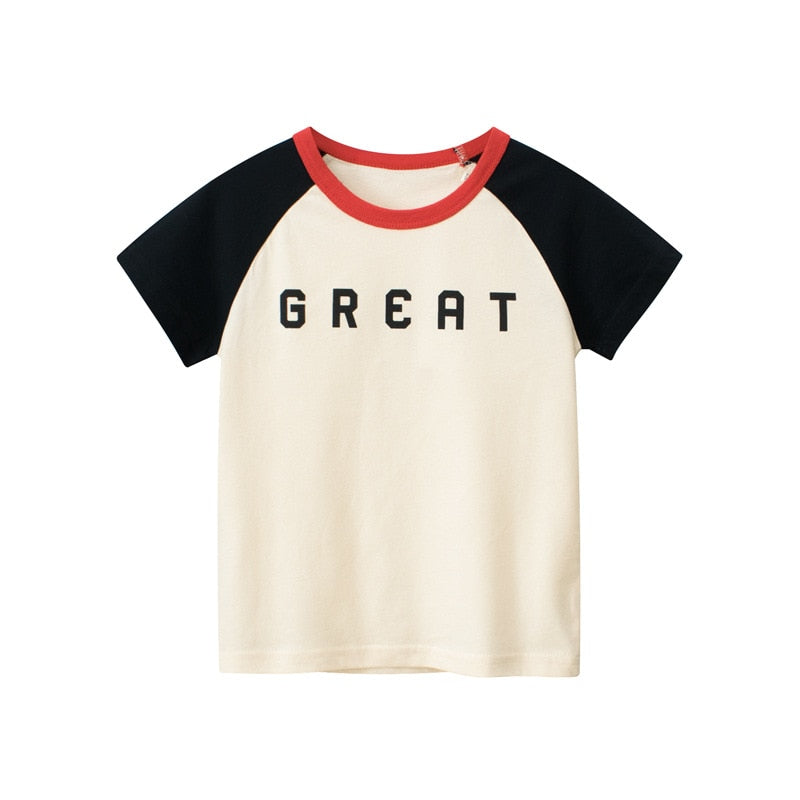Cartoon Letter Printed Kids Boys Girls Loose Summer Cotton Top childrensterritory