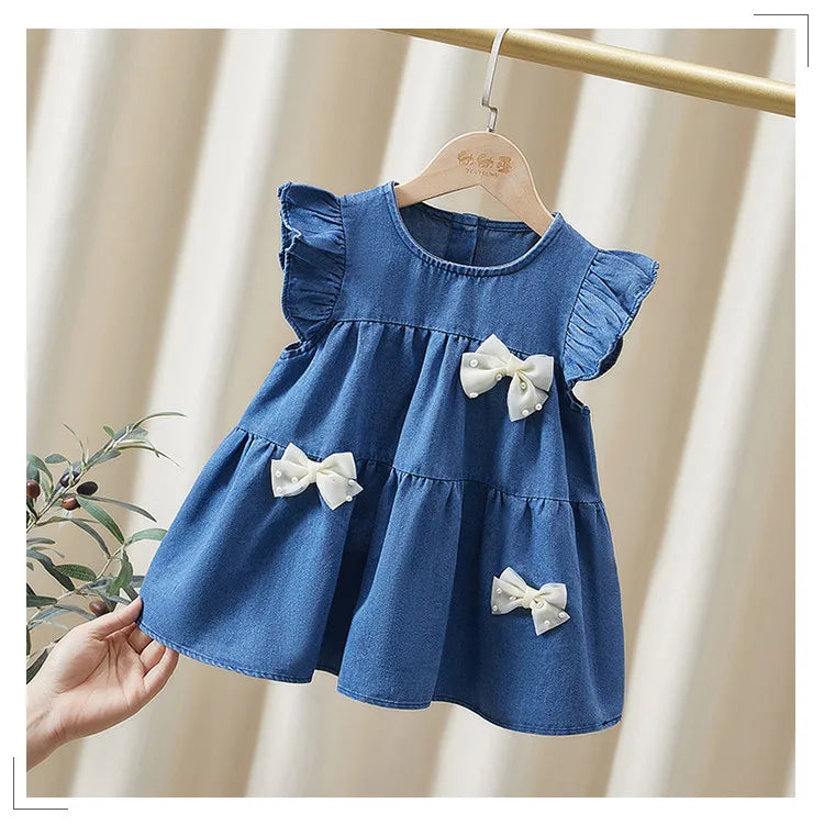 Baby Girl Bow Design Solid Color Cute Summer Dress