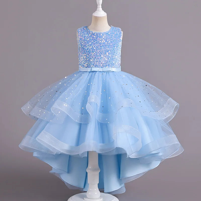 Kids Girls Sequins Design Fluffy Princess Party Trailing Dresses