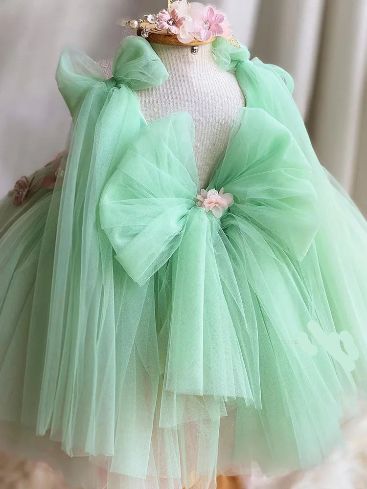 Flower Embroidery Bow-Backed Design Little Girls&