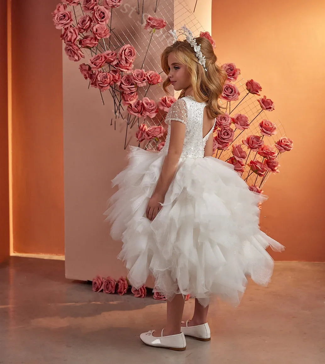 Sequined Tiered Tulle Flower Girl Dresses for Wedding/Birthday childrensterritory