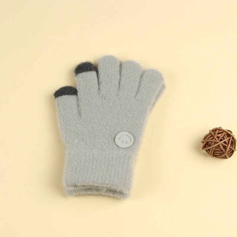 Kids Cartoon Design Furry Coral Fleece Short Gloves Mittens childrensterritory
