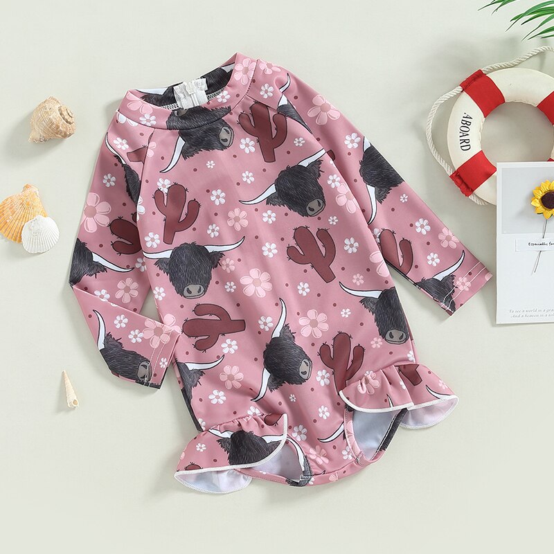 Kids Girls Long Sleeve Printed Bathing Suit/Swimwear childrensterritory