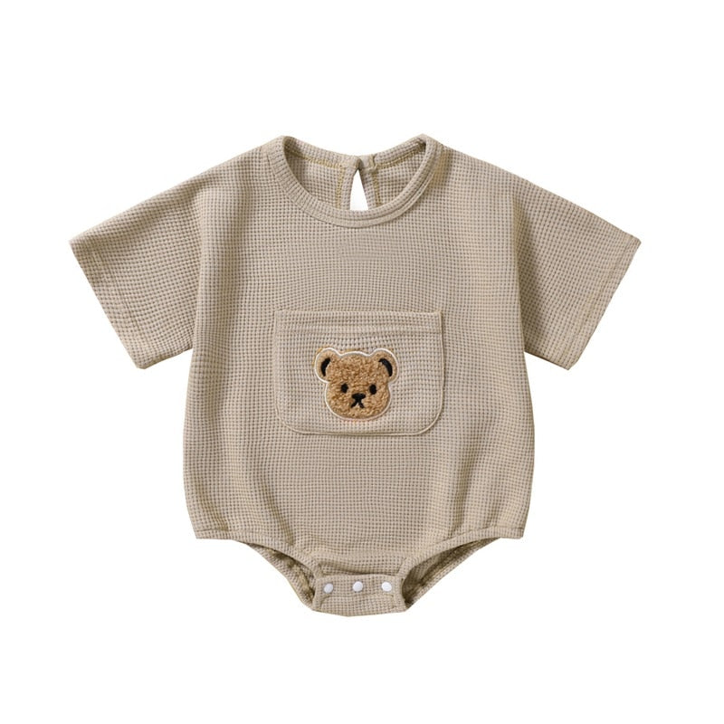 Baby Boys/Girls Bear Embroidery Waffle Bodysuit childrensterritory
