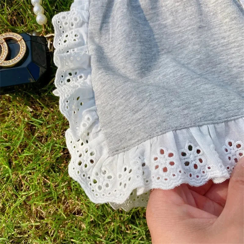 Lace Design Half Sleeves Girls Summer Casual Clothing Set childrensterritory