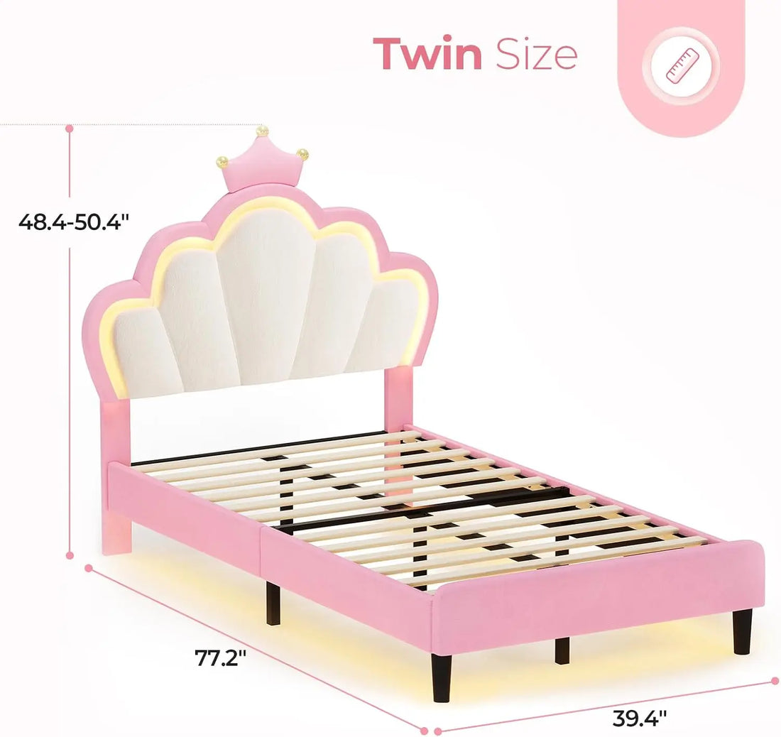 Modern Design Twin Bed for Kids with Crown-Shaped Headboard