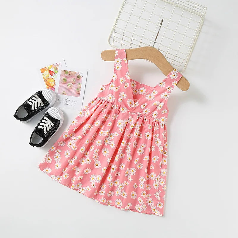 Kids Girls Floral Print Sling Princess Dresses for Summer childrensterritory
