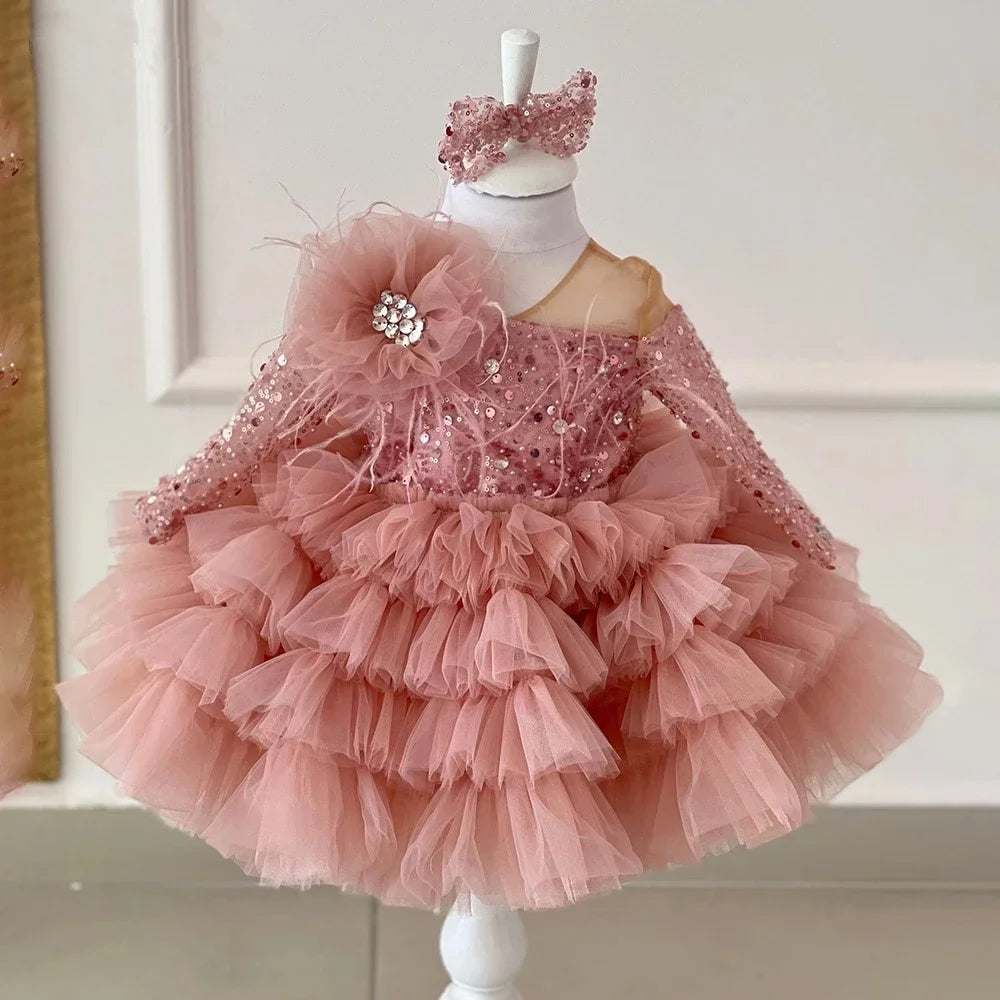 Baby/Kids Girls Sparkly Feather Birthday/Wedding Party Dresses