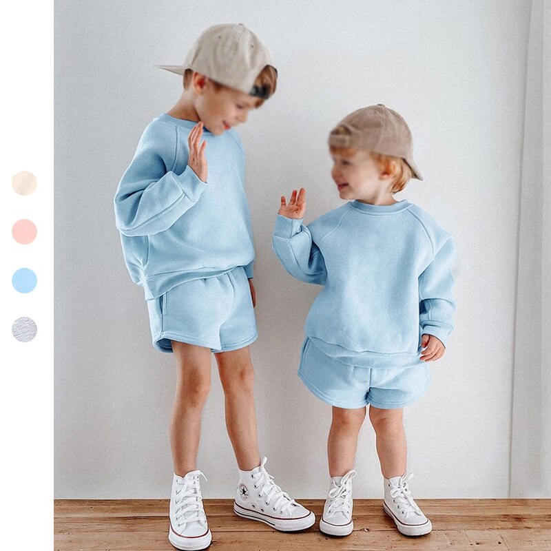 Kids Boys Girls Loose Sweatshirt with Elastic Joggers Shorts Set childrensterritory