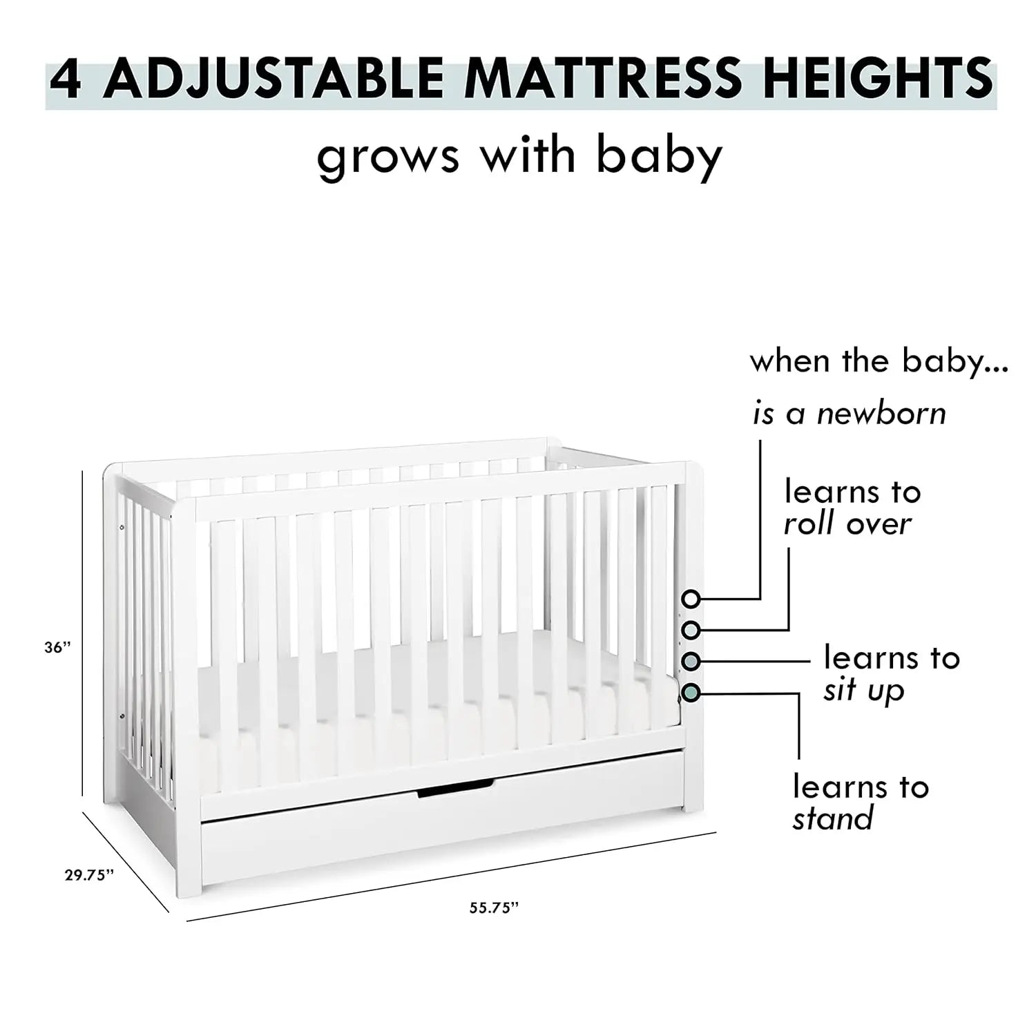 White, 4-in-1 Convertible Crib with Trundle Drawer childrensterritory