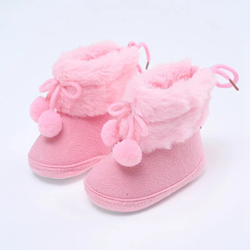 Soft Sole Furry Snow Boots First Walkers for Baby Girls childrensterritory