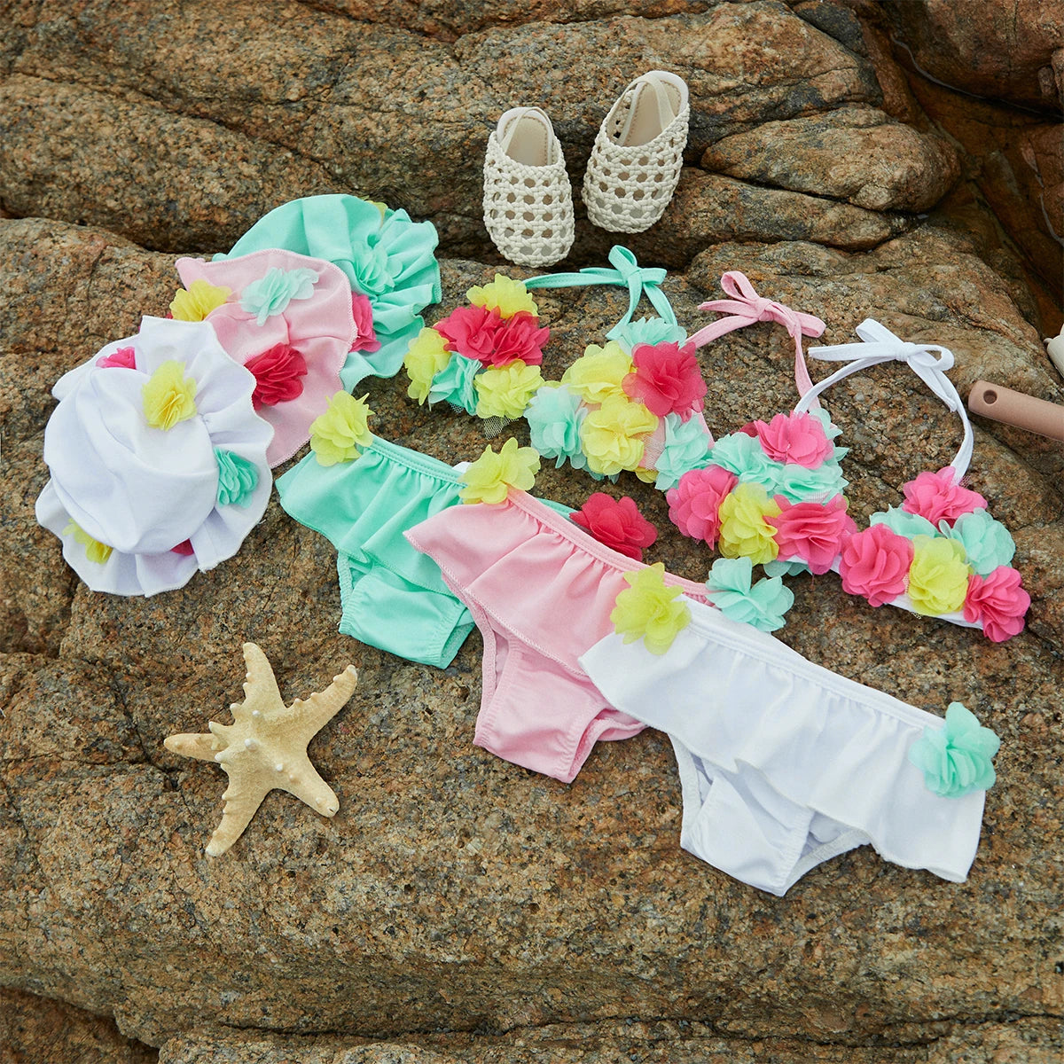 Baby Girl 3pcs Flower Halter Top with Shorts and Sun hat Swimwear