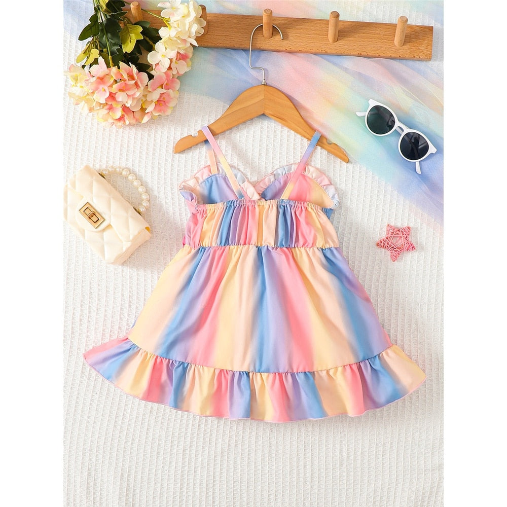 Baby Girl Rainbow Color Summer Dress with Bow childrensterritory