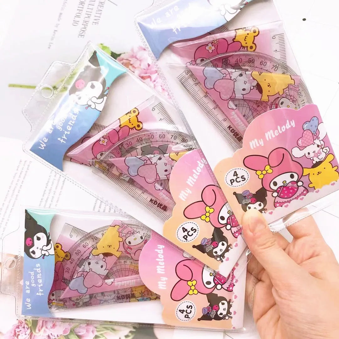 4 Piece Cartoon Sanrio Design Student Ruler Stationery Set childrensterritory