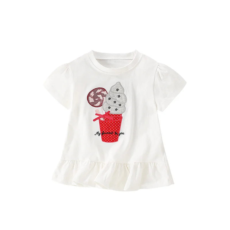 Unicorn and Ice Cream Embroidery Summer Tops for Girls