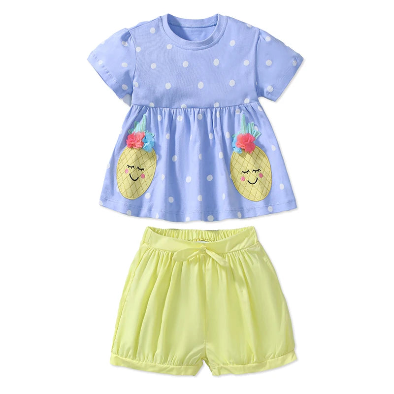 Cartoon Pineapple Print Kids Girls Summer Clothing Set childrensterritory