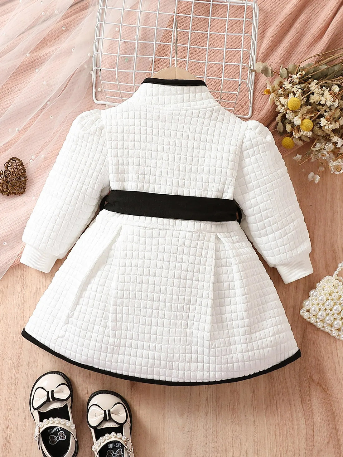 Girls’ Long-Sleeve Winter Dress with Belted Design childrensterritory