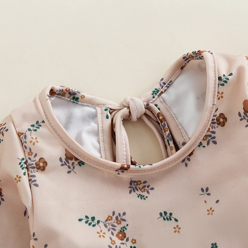 Floral Print Long Sleeve Kid Girl Beachwear Swimsuit childrensterritory