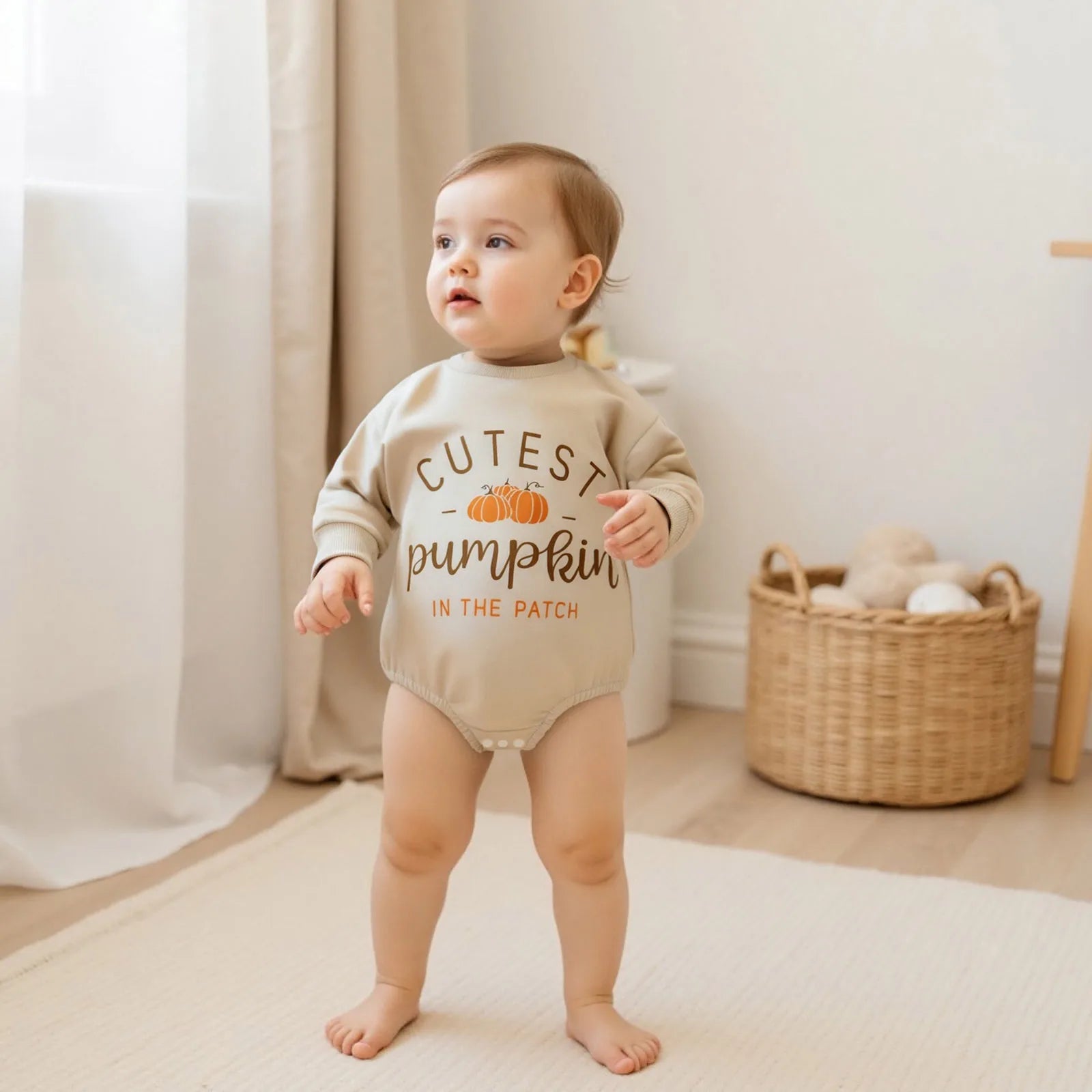 Letter and Pumpkin Print Baby Unisex Halloween Bodysuit