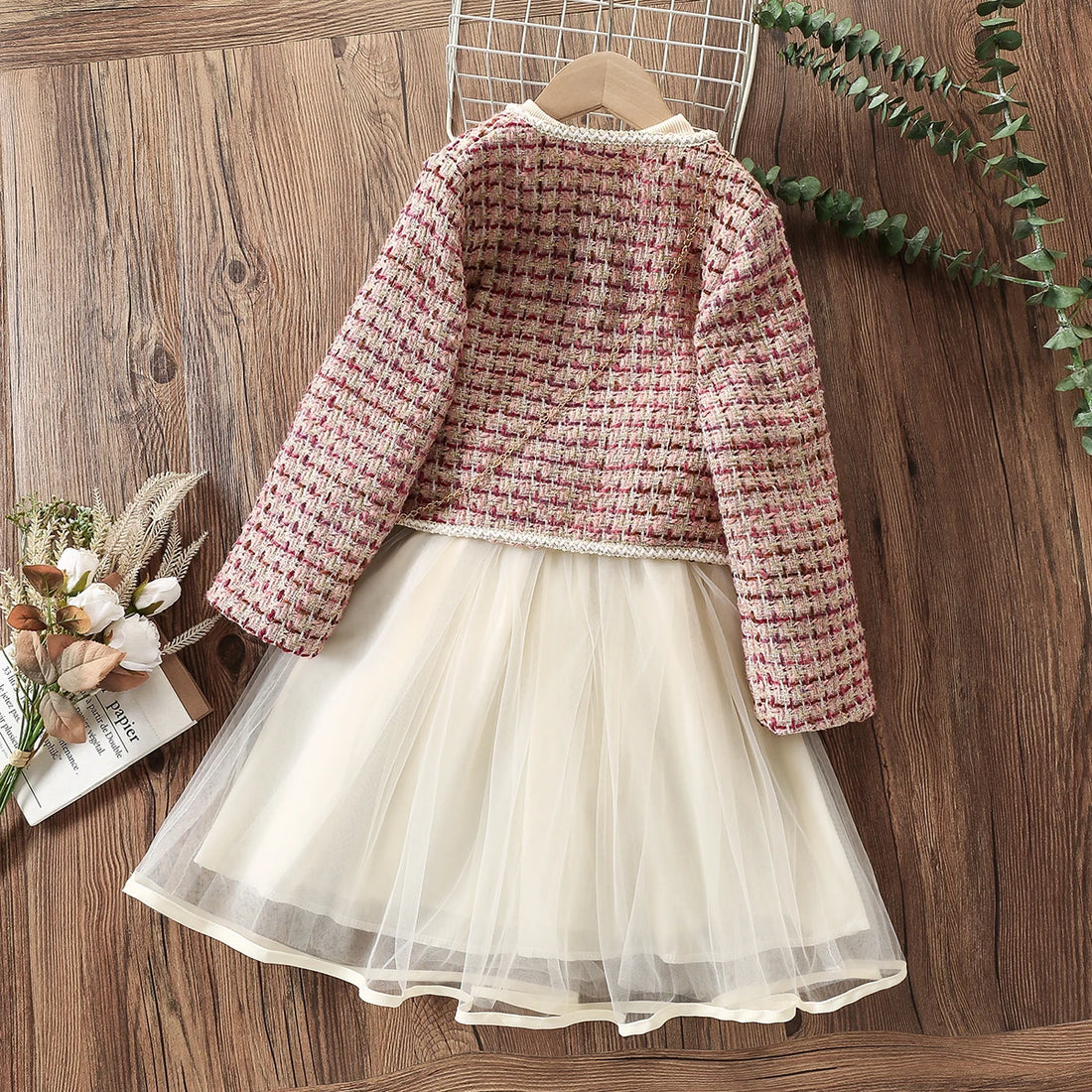 Girls 2pcs Preppy Outfits Coat & Dress Set for Birthday Party childrensterritory