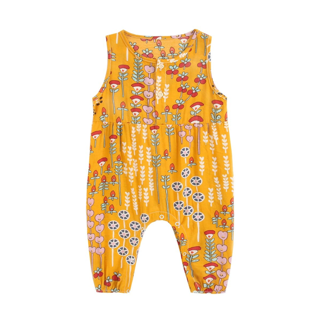 Floral Baby Girls Sleeveless Casual Cotton Jumpsuits childrensterritory