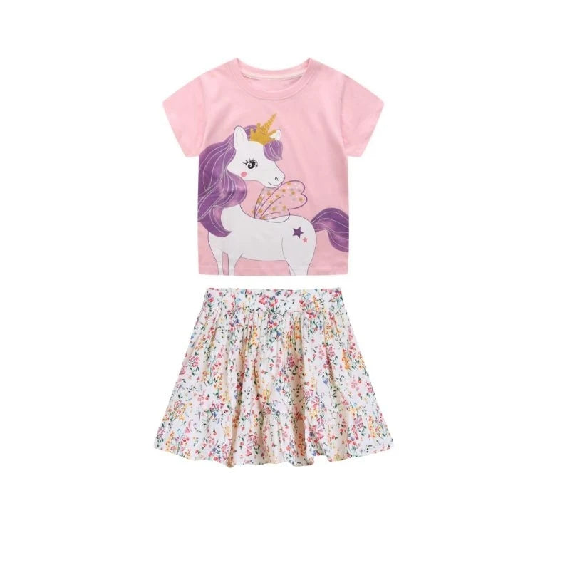Little Girls Lovely Cartoon Design Summer Cotton Outfits childrensterritory