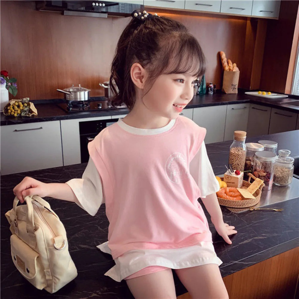 Kids Girls Patchwork Tops & Shorts Casual Clothing Set childrensterritory