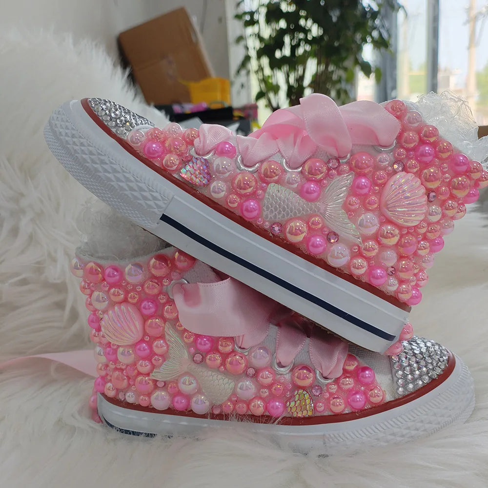 Mother-Daughter Matching Handmade Rhinestones Bling Sneakers