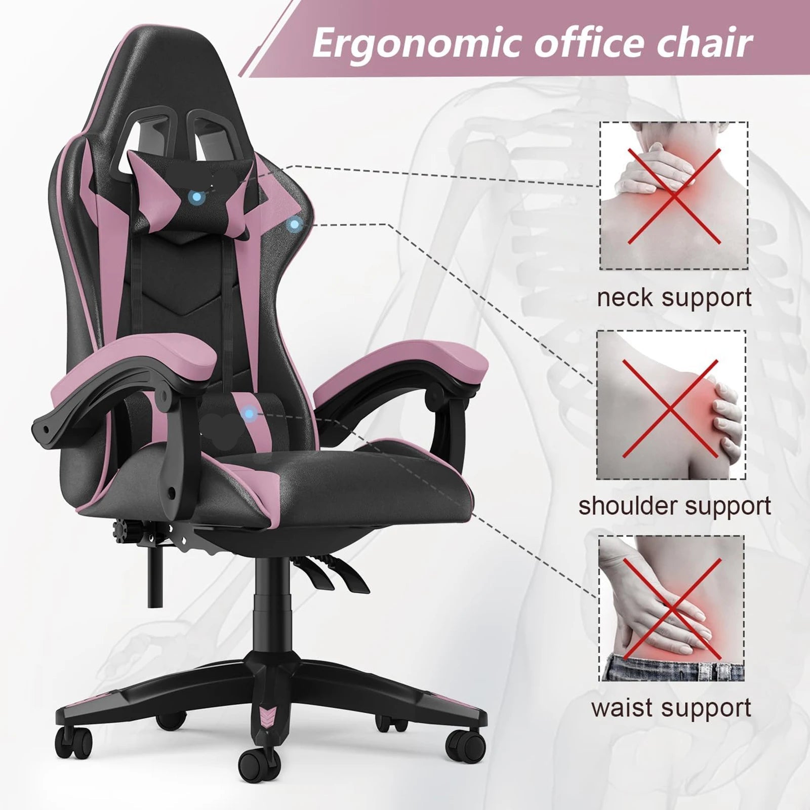 PU Leather Gaming Chair with Headrest and Lumbar Support childrensterritory