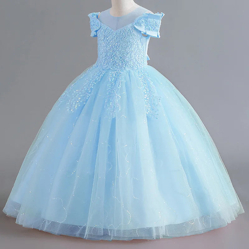 Luxury Sequins Design Long Bridesmaid Princess Dresses For Kids