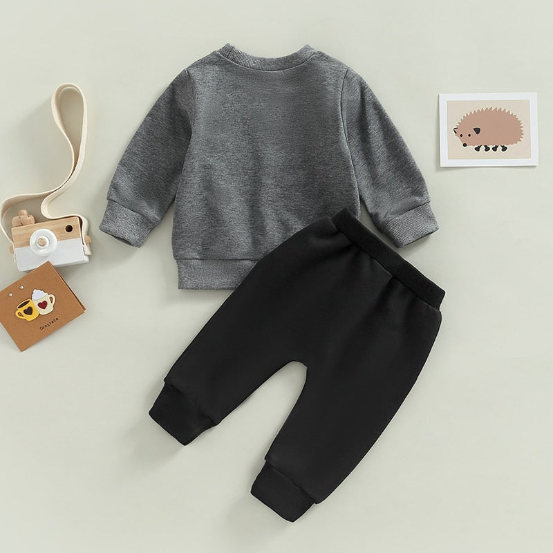 Letter Cow Print Baby Boy Sweatshirt and Trousers Set childrensterritory