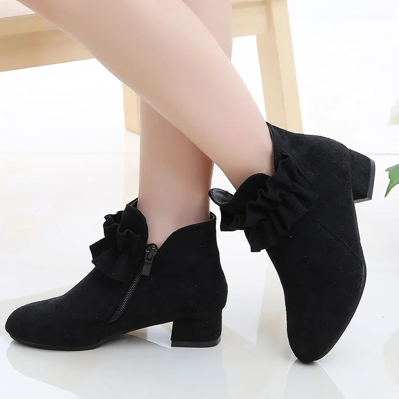 Kids Girls Suede Low Heels Short Ankle Warm Boots childrensterritory