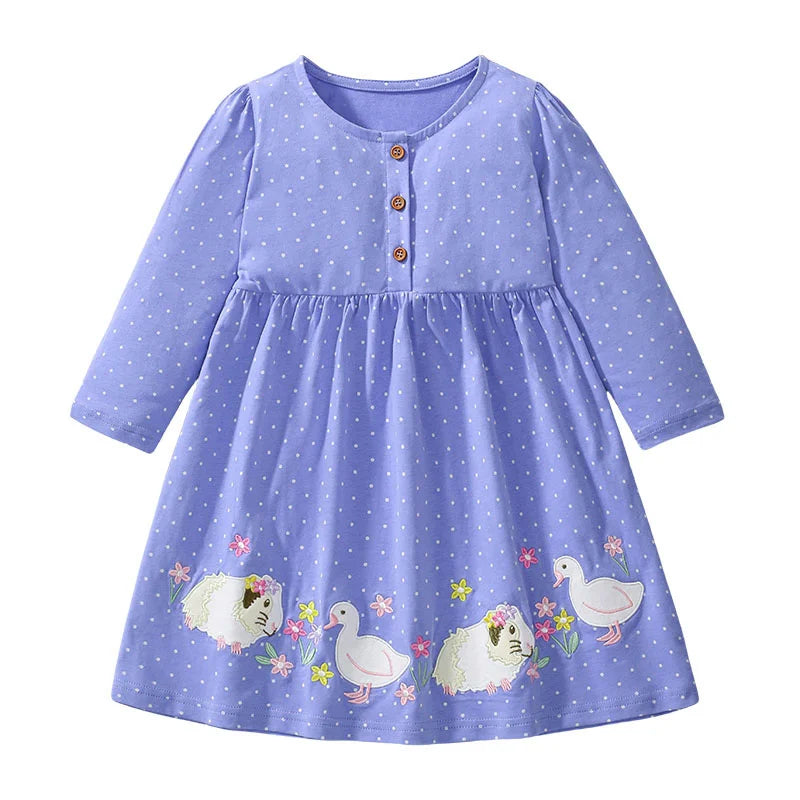 Cartoon Animals Embroidery Kids Girls Princess Frocks childrensterritory