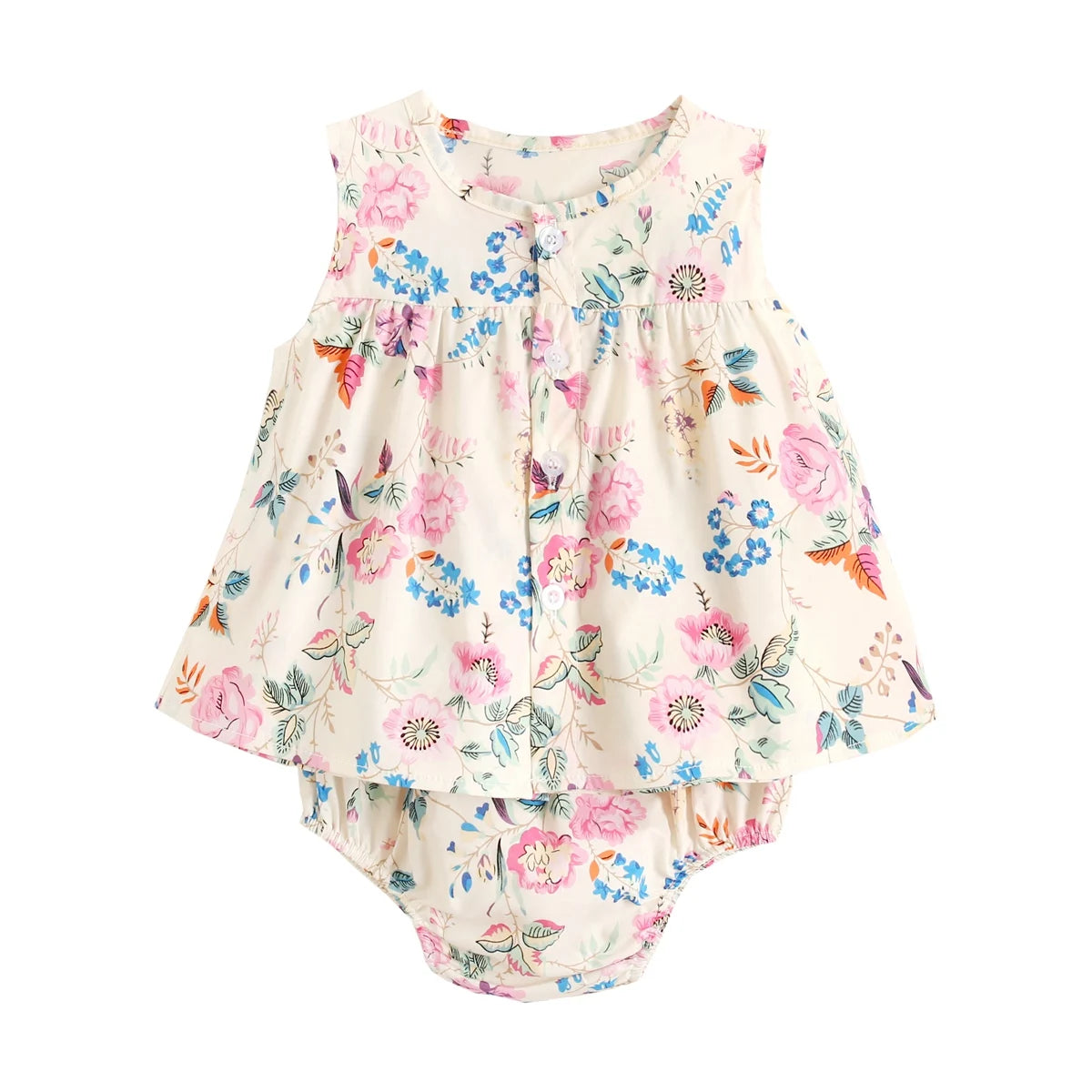 Baby Girl Floral Cotton 2-Piece Dress with Headband