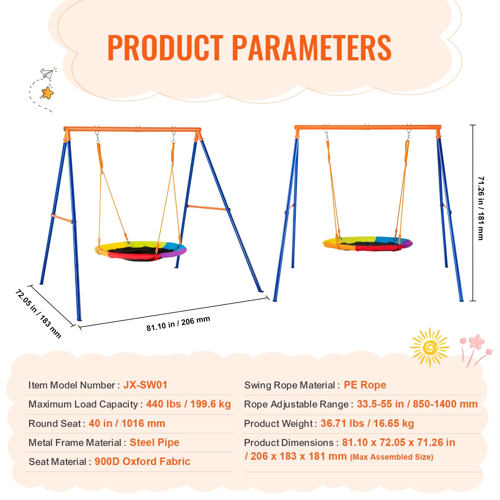 Outdoor Swing Set with 1 Saucer Swing Seat for Kids childrensterritory