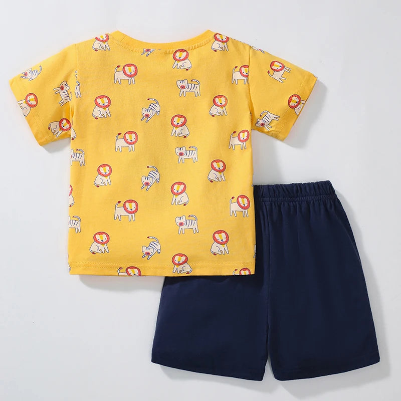 Cartoon Lions Design Top and Cotton Pant Set for Kids Boys childrensterritory