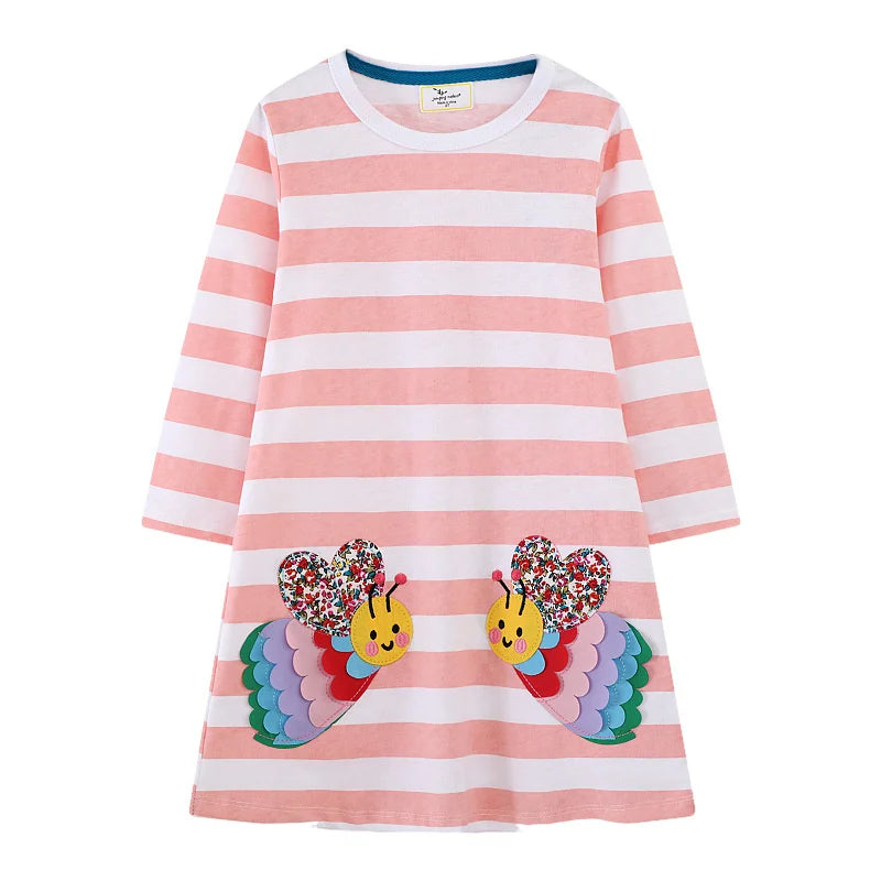 Rainbow Print Kids Girls Party Dresses for Autumn