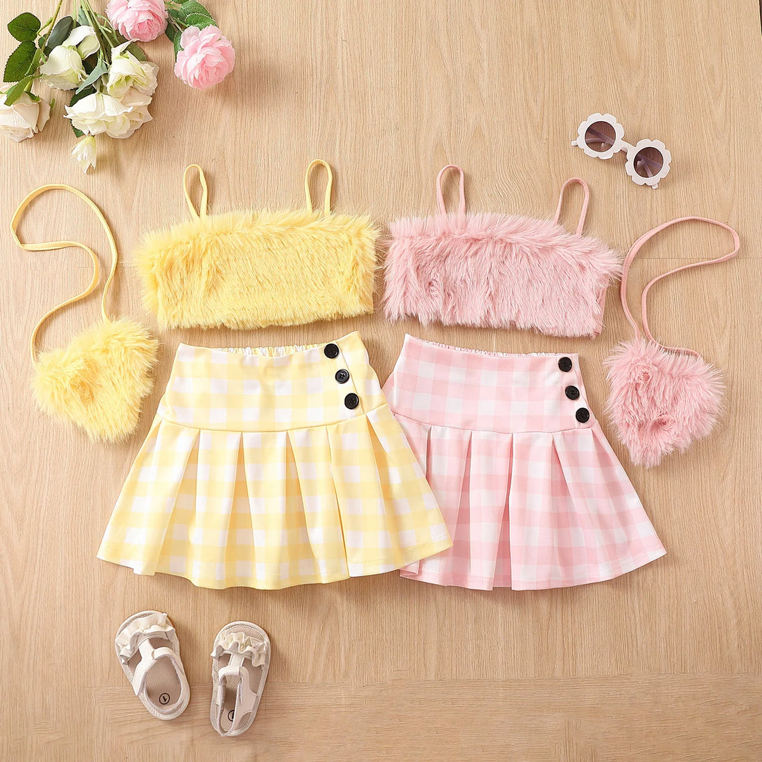 Kids Girls Summer Three-Piece Suit with Sling Bag childrensterritory