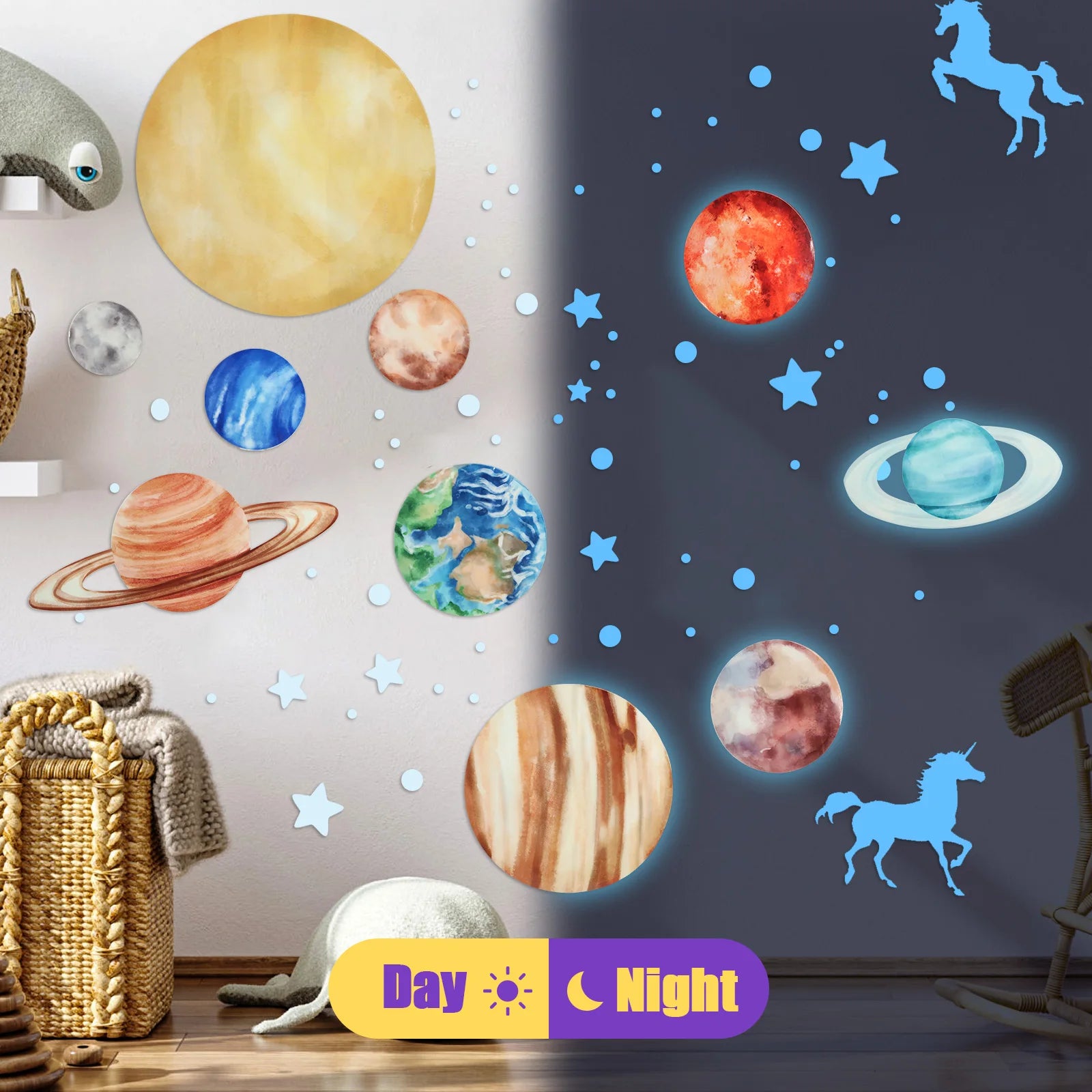 3D Luminous Planets Wall Decals for Ceiling/Wall childrensterritory