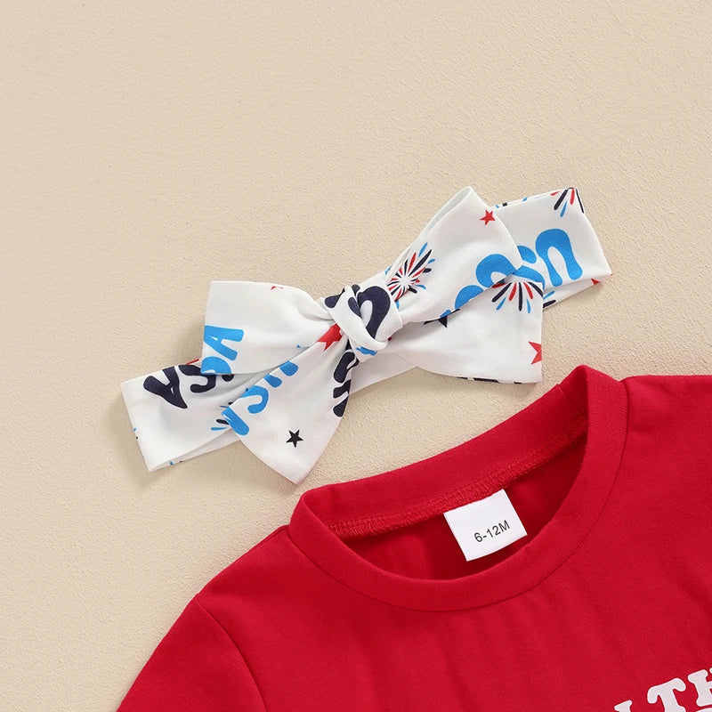 Letter Printed Shirt Floral Pant 4th of July Outfit for Baby Girl