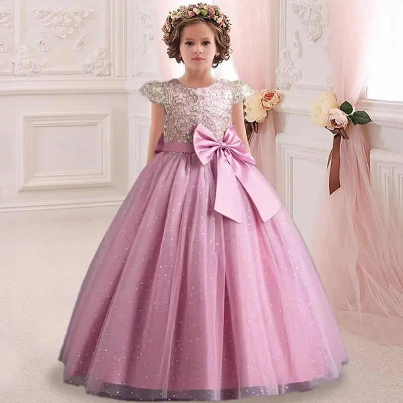 Big Bow, Gauze Lace Princess Birthday Party Dresses for Girls childrensterritory