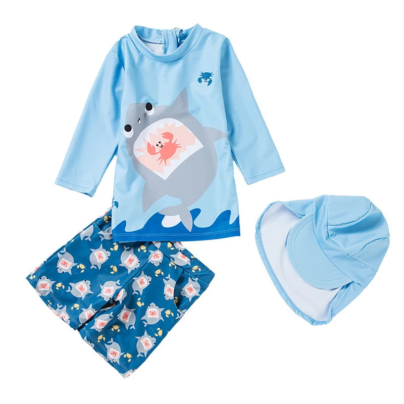 3pc Baby/Kids Boys Sun Protection Swimwear With Hat