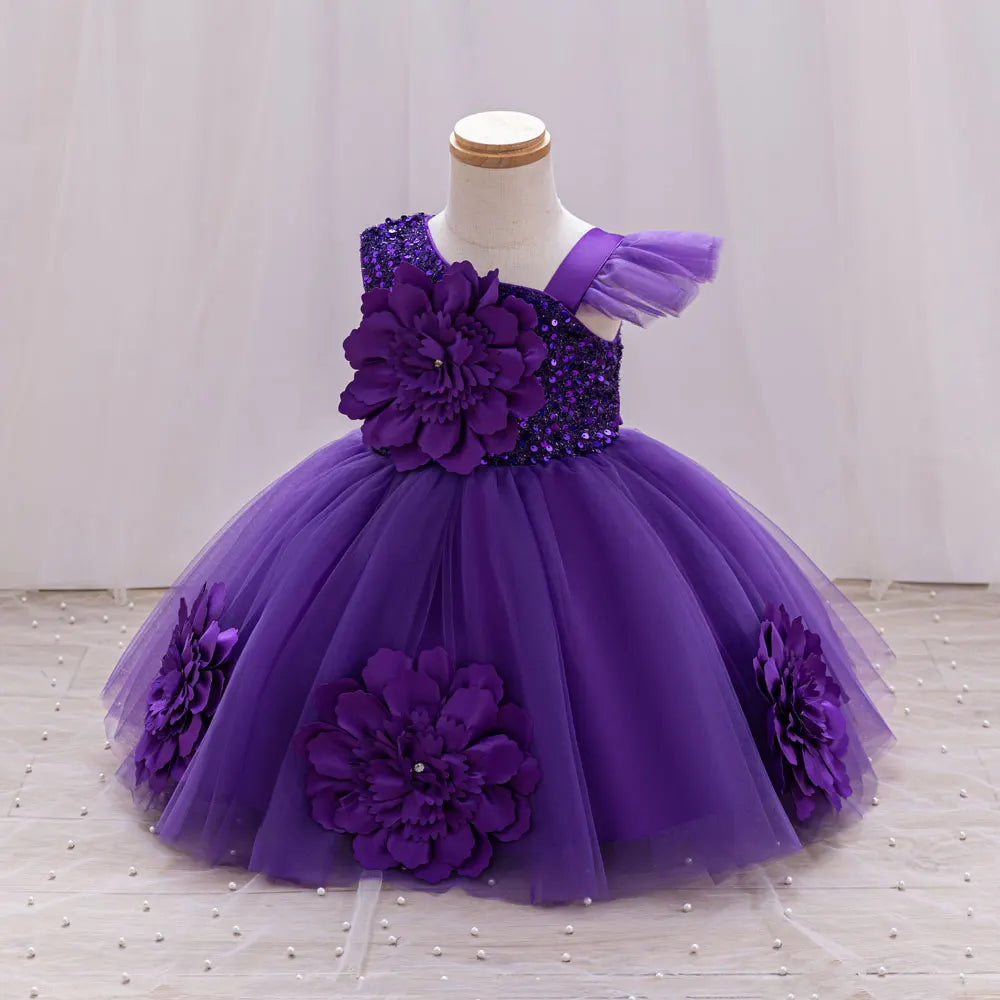Toddler/Baby Girls Sequin Flower Design Tulle Bridesmaid Gowns