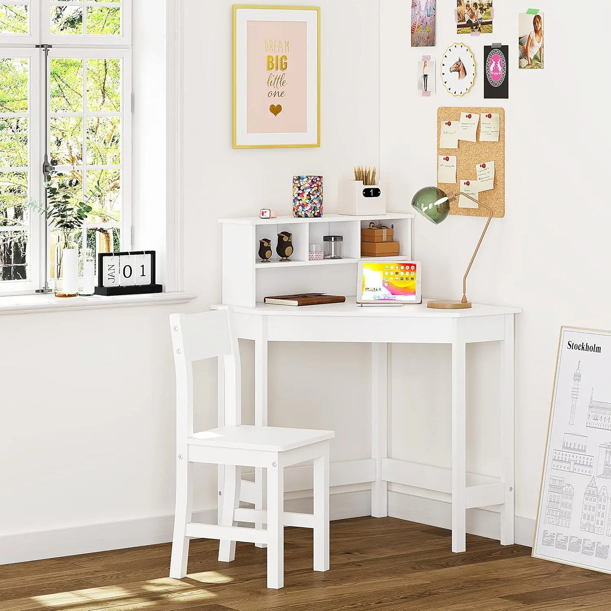 Kids Wooden Study Desk and Chair with Storage and Hutch childrensterritory